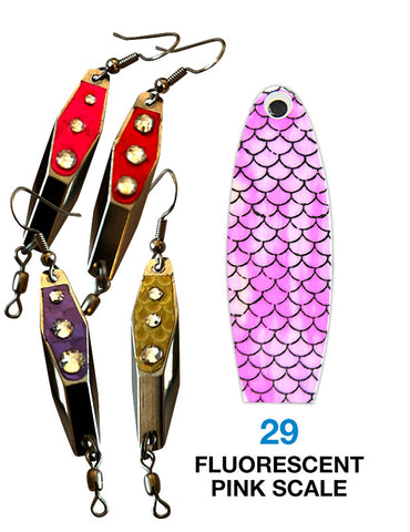 Deadly Dick Diamond Earrings - 29 - Fluorescent Pink Scale