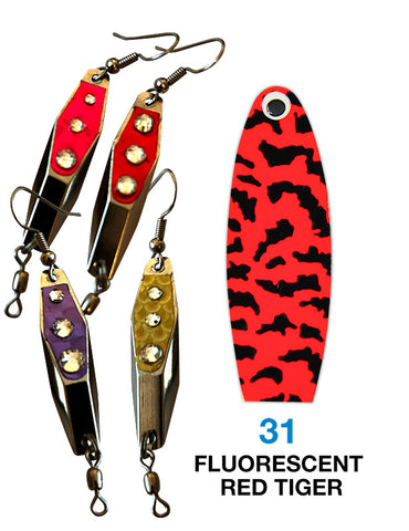 Deadly Dick Diamond Earrings - 31 - Fluorescent Red Tiger