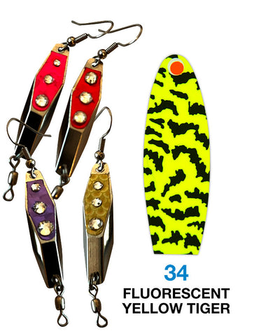 Deadly Dick Diamond Earrings - 34 - Fluorescent Yellow Tiger