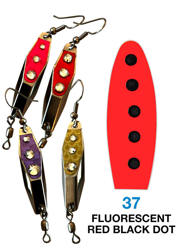 Deadly Dick Diamond Earrings - 37 - Fluorescent Red Black Dot – Deadly Dick  Classic Lures