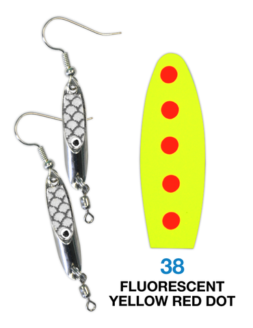Deadly Dick Earrings - 38 - Fluorescent Yellow Red Dot