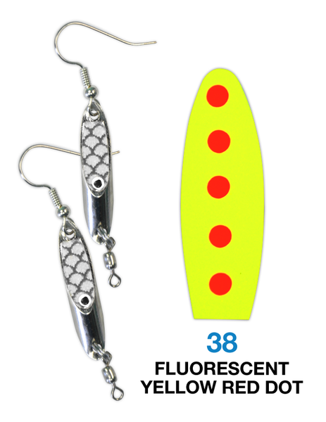 Deadly Dick Earrings - 38 - Fluorescent Yellow Red Dot – Deadly Dick  Classic Lures